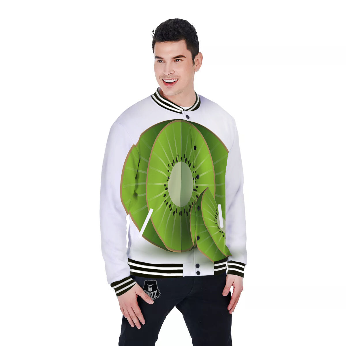 3D Kiwi Print Baseball Jacket-grizzshop