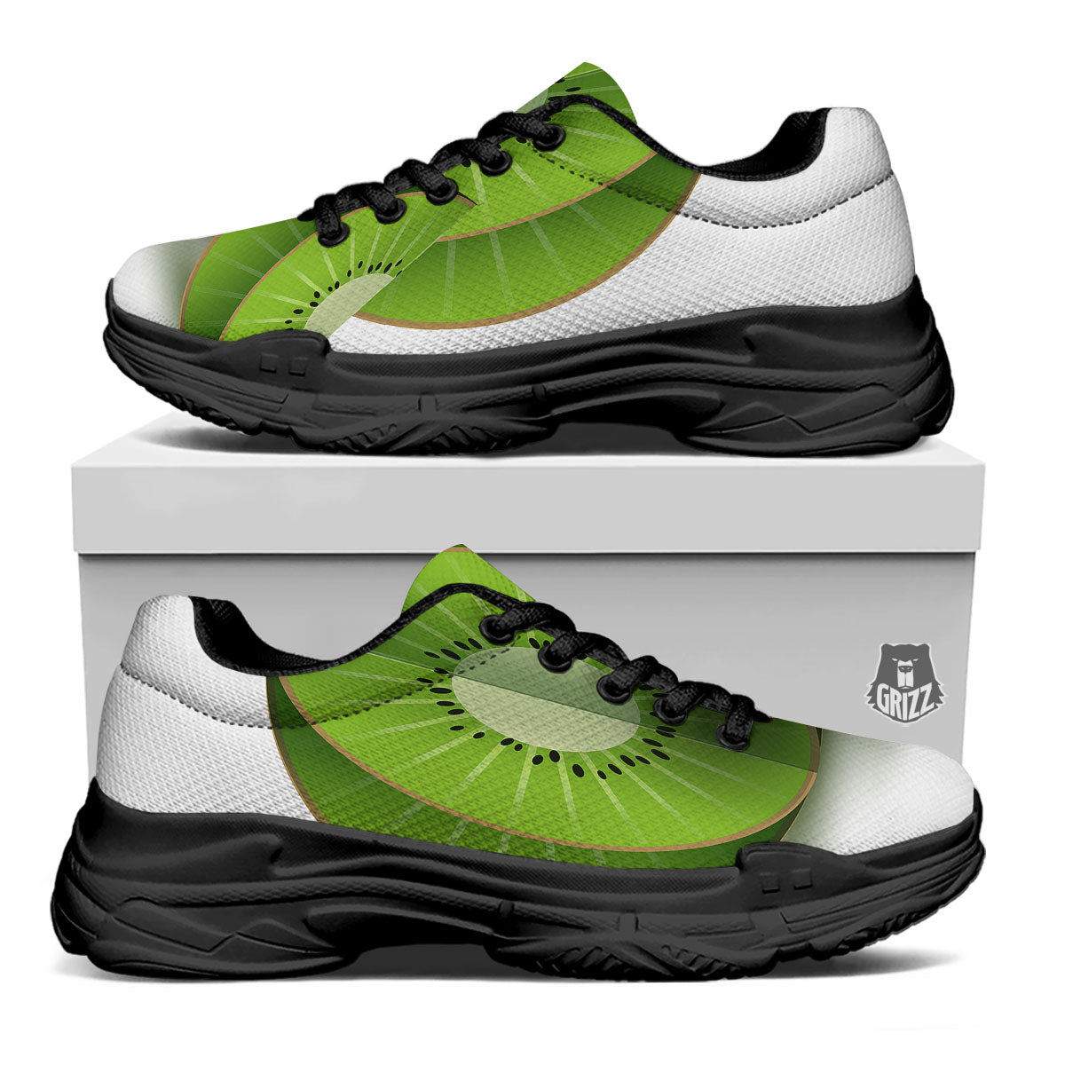 3D Kiwi Print Black Chunky Shoes-grizzshop