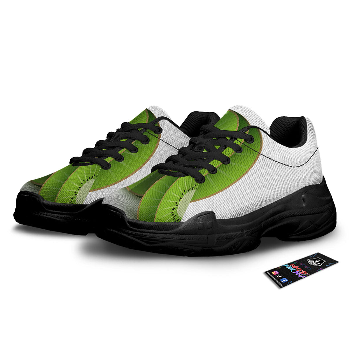 3D Kiwi Print Black Chunky Shoes-grizzshop