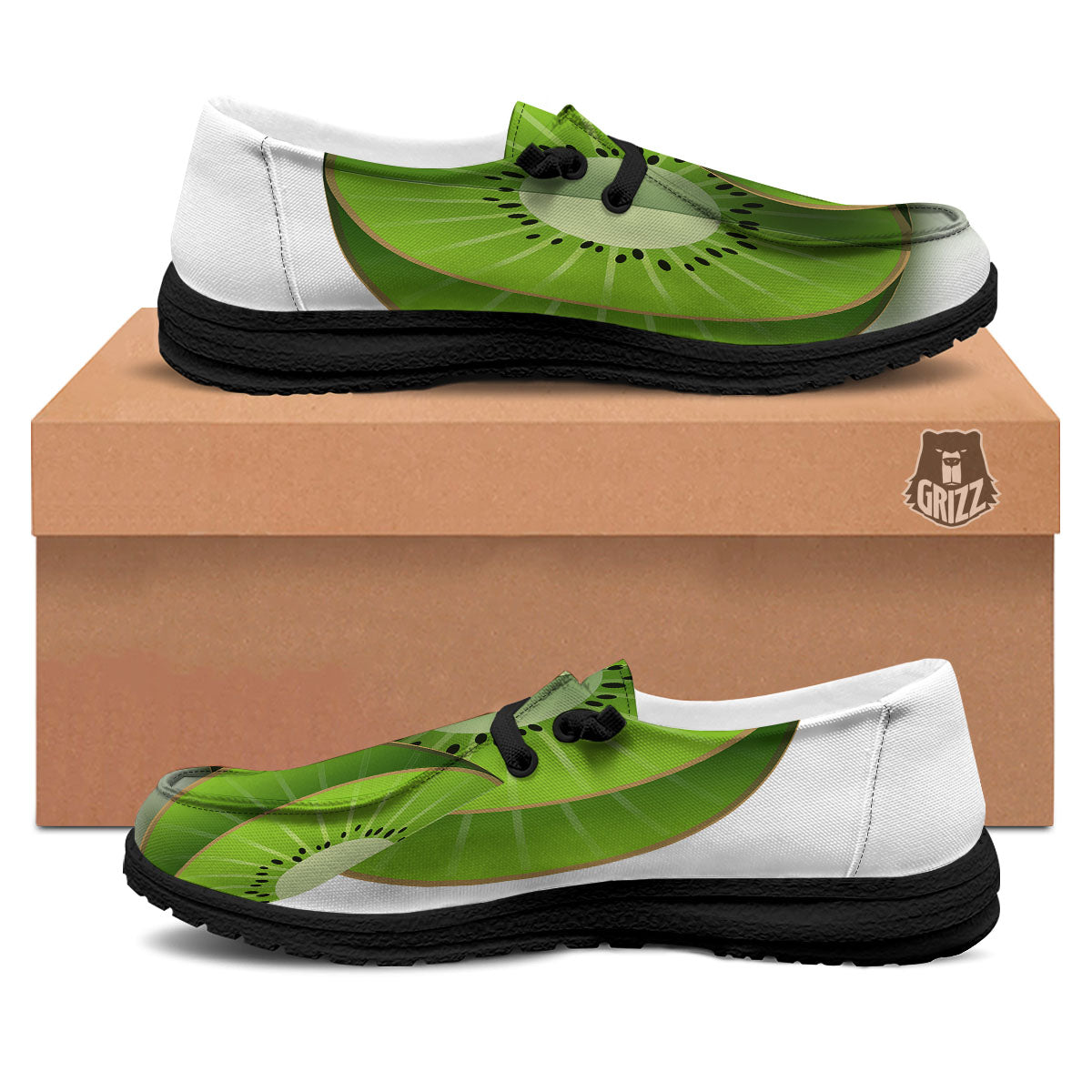 3D Kiwi Print Black Loafers-grizzshop