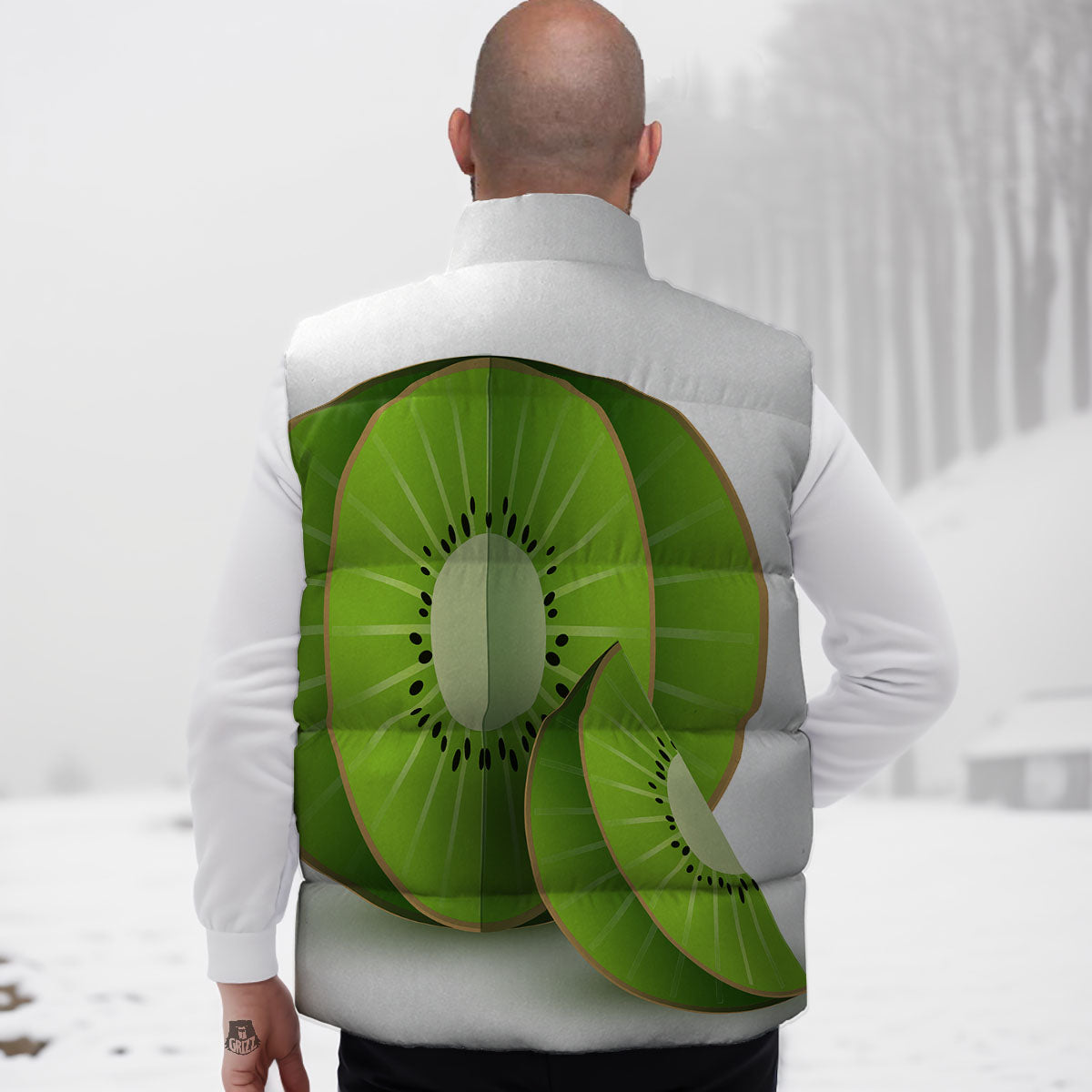 3D Kiwi Print Down Vest