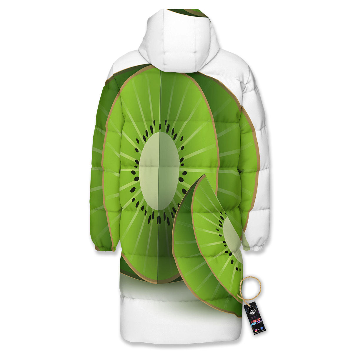 3D Kiwi Print Long Down Jacket-grizzshop