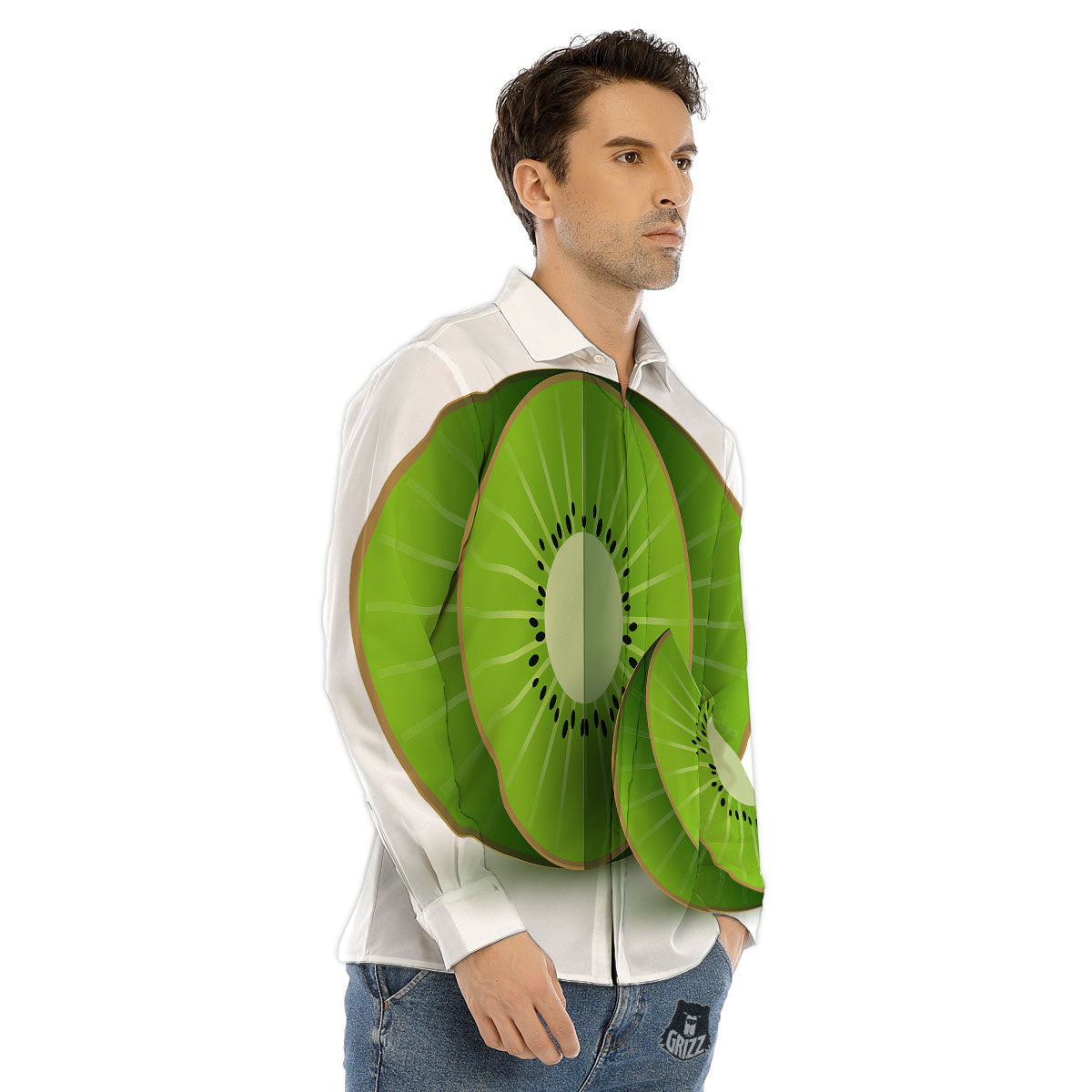 3D Kiwi Print Men's Dress Shirts-grizzshop