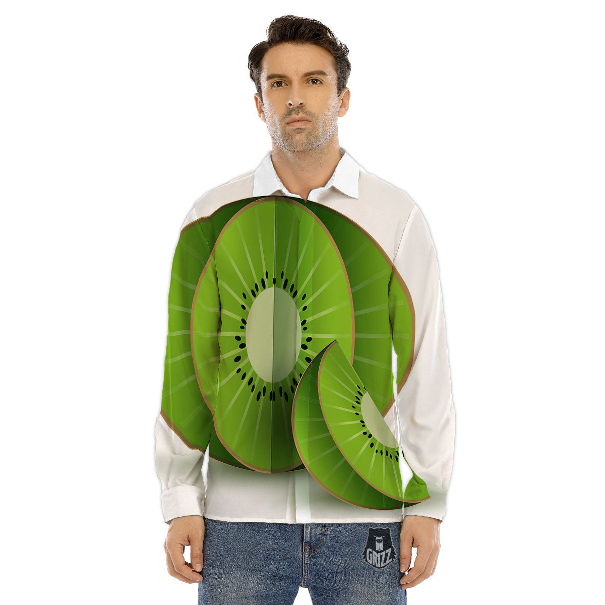 3D Kiwi Print Men's Dress Shirts-grizzshop