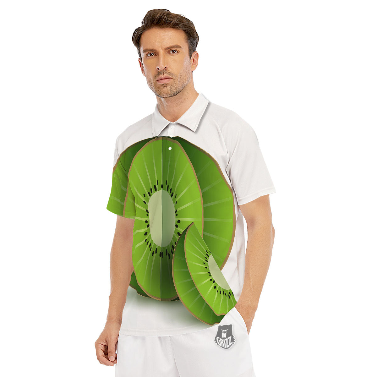 3D Kiwi Print Men's Golf Shirts-grizzshop