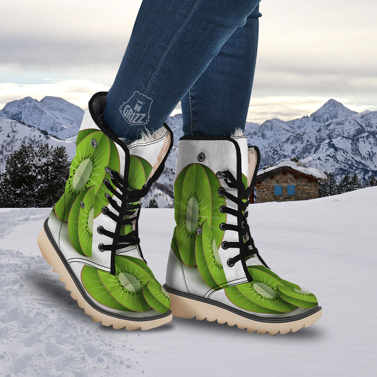 3D Kiwi Print Snow Boots-grizzshop