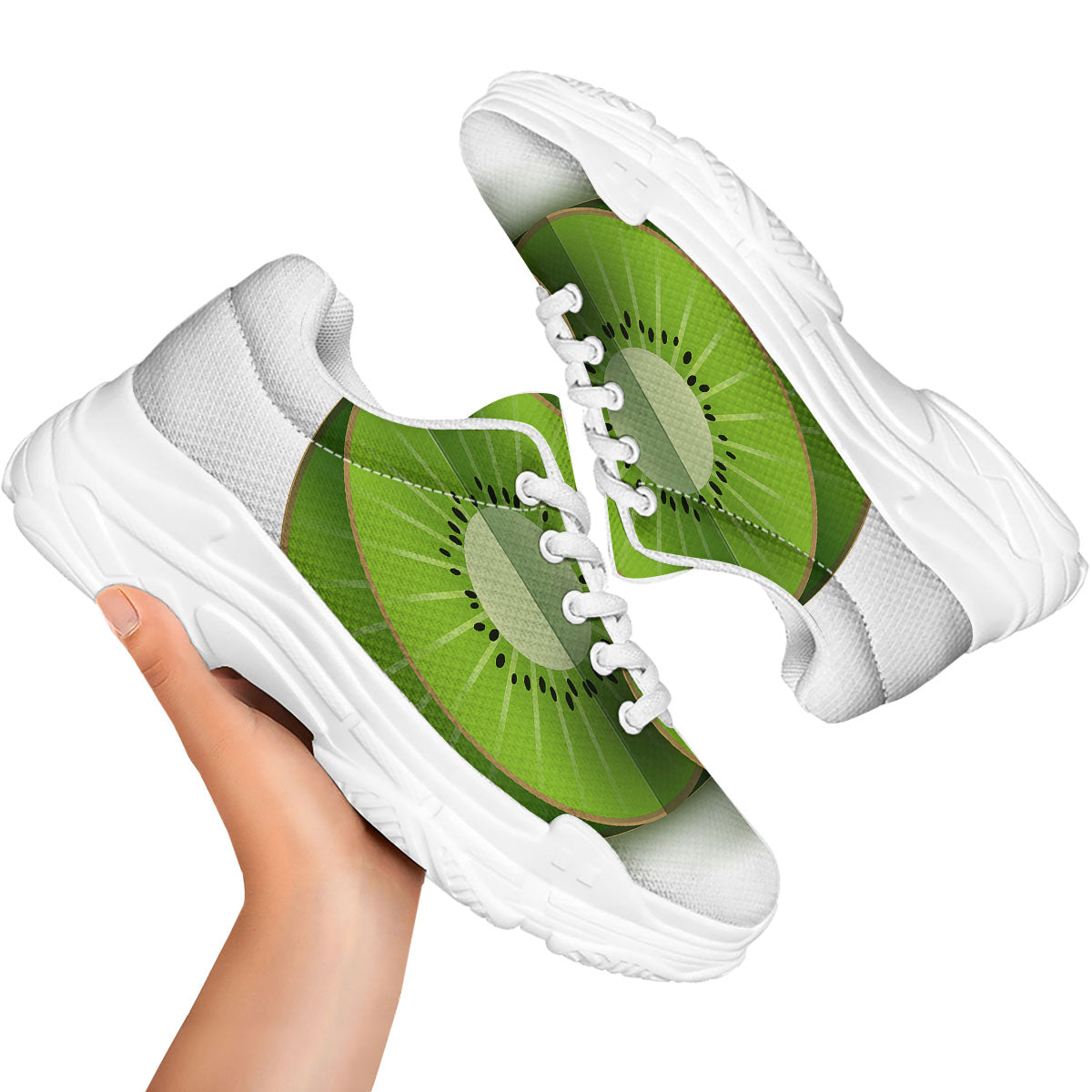 3D Kiwi Print White Chunky Shoes-grizzshop