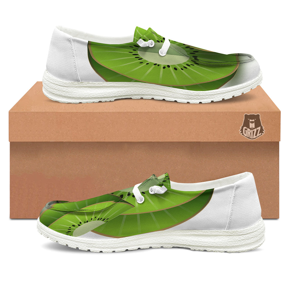 3D Kiwi Print White Loafers-grizzshop