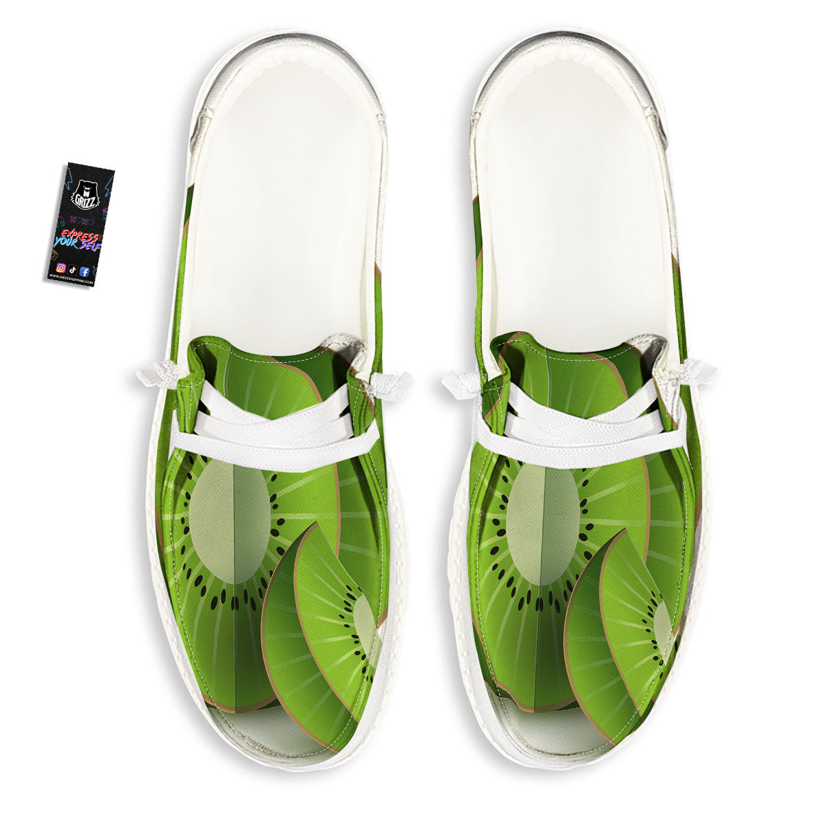 3D Kiwi Print White Loafers-grizzshop