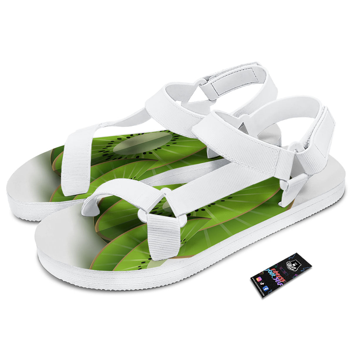 3D Kiwi Print White Open Toe Sandals-grizzshop