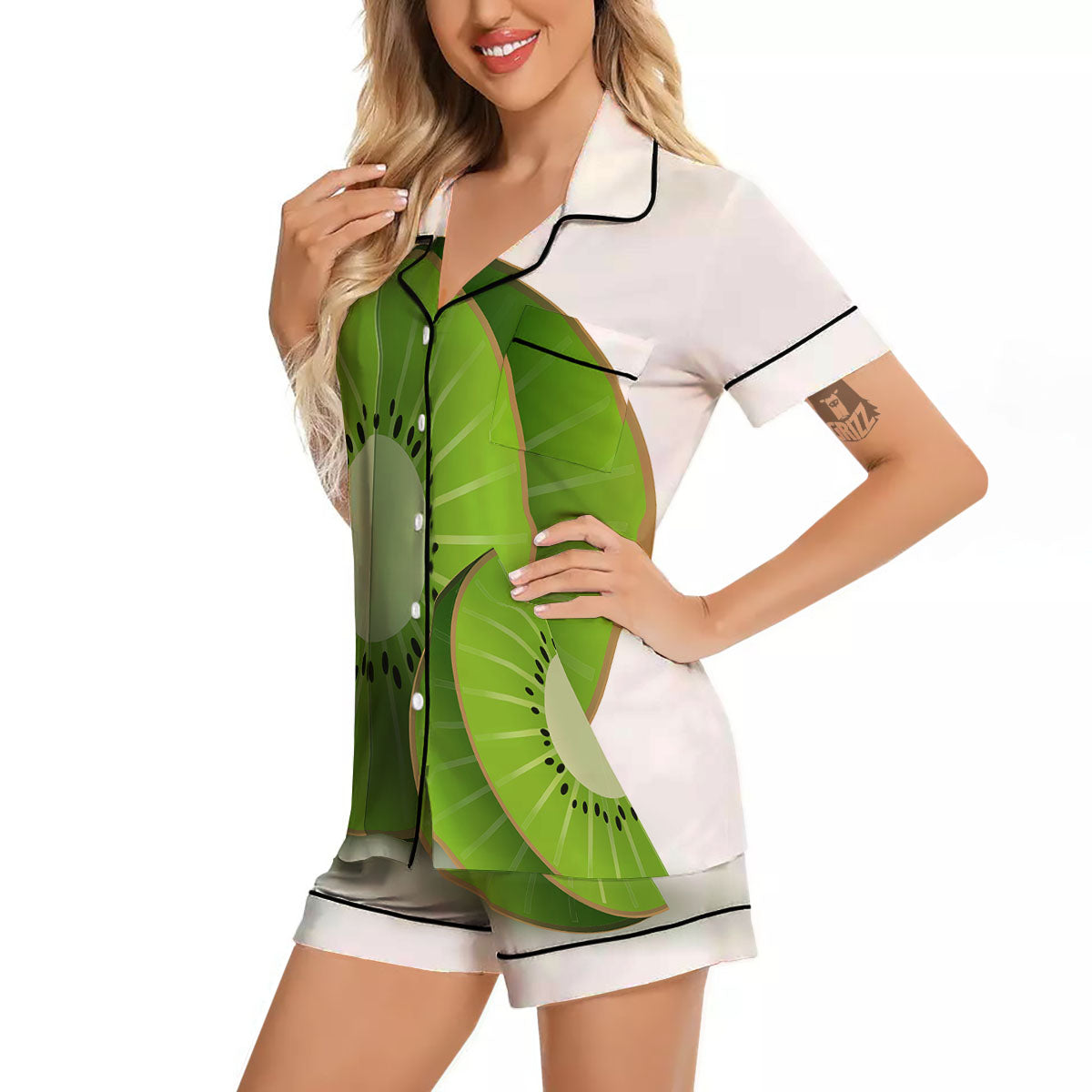 3D Kiwi Print Women Silk Pajamas-grizzshop