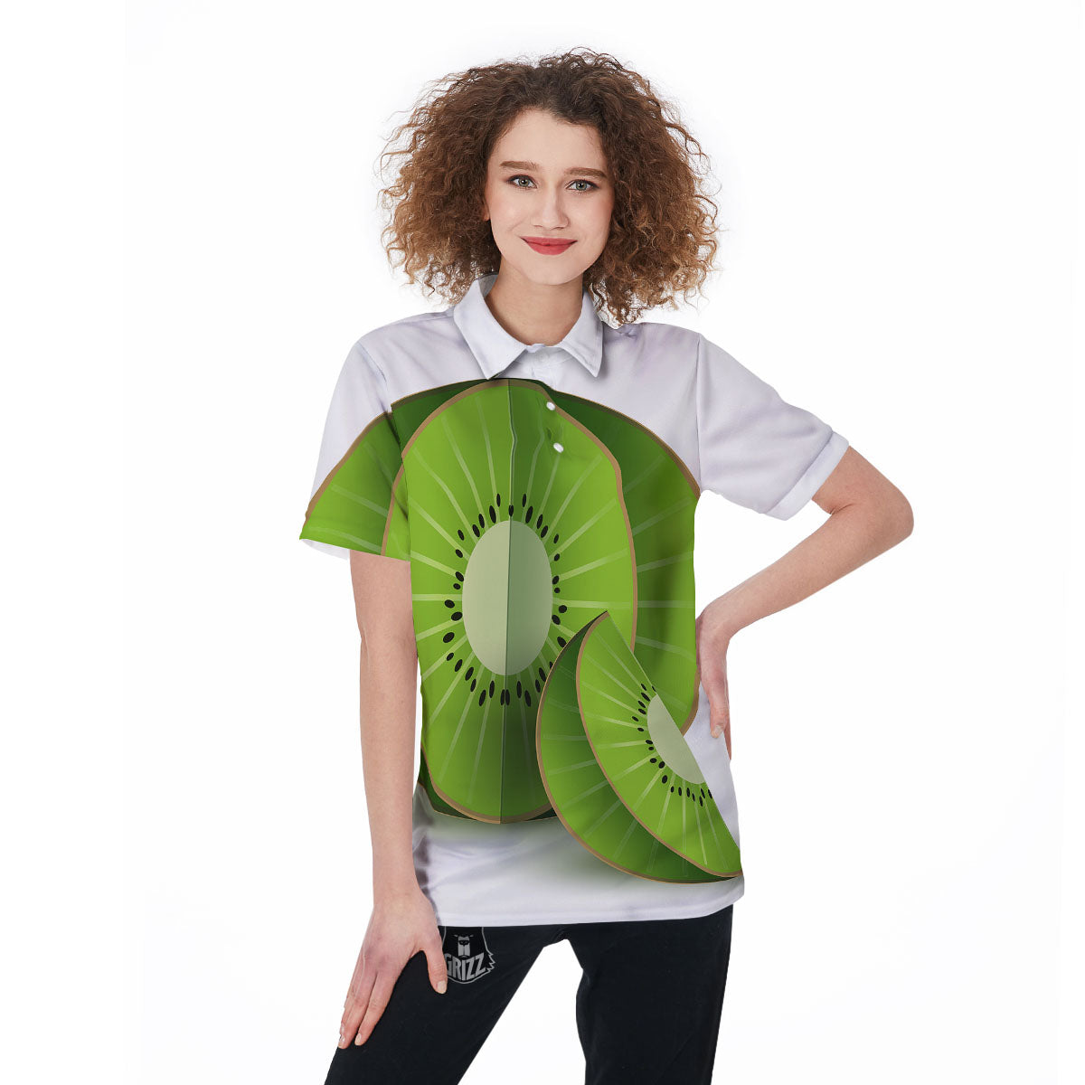 3D Kiwi Print Women's Golf Shirts-grizzshop
