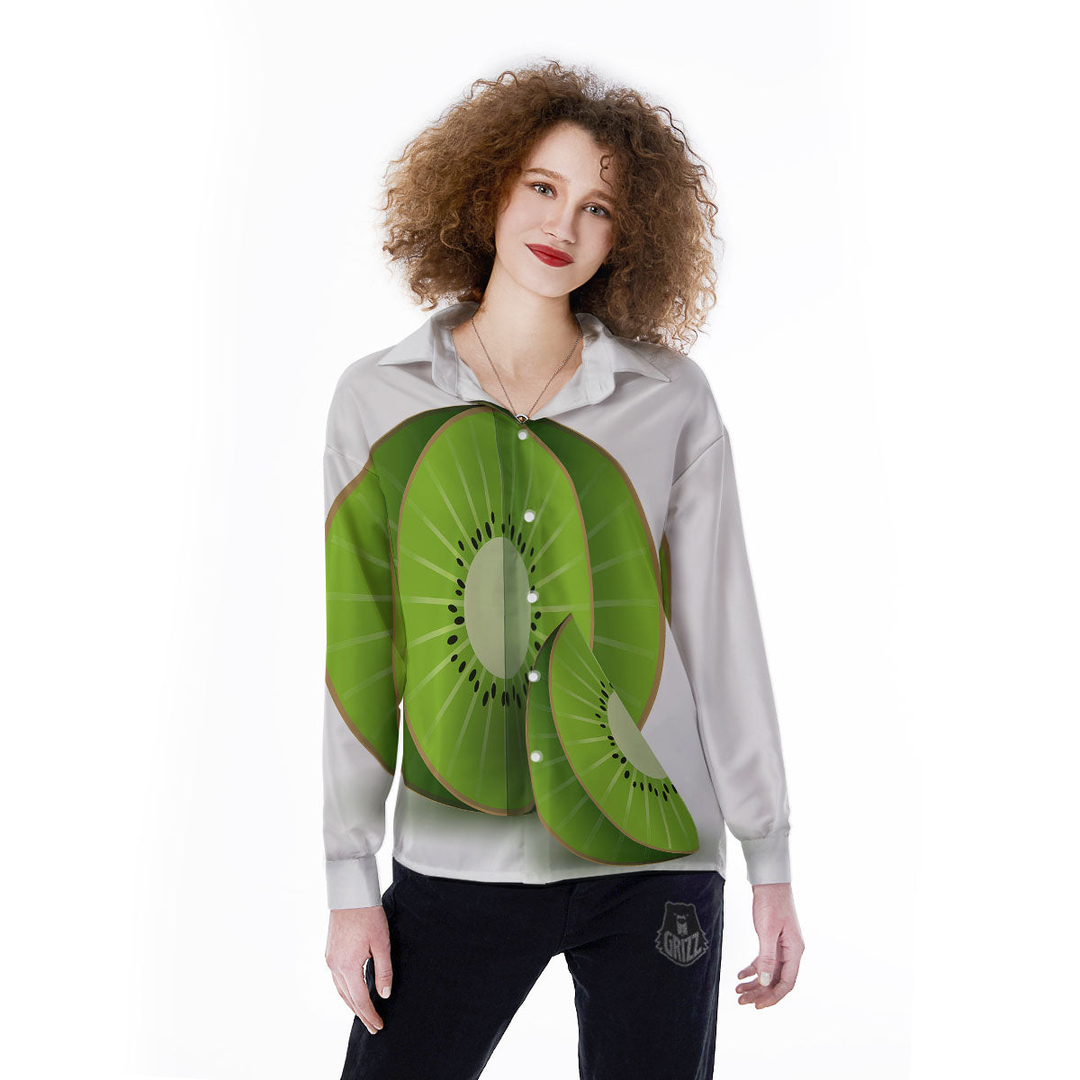 3D Kiwi Print Women's Long Sleeve Shirts-grizzshop