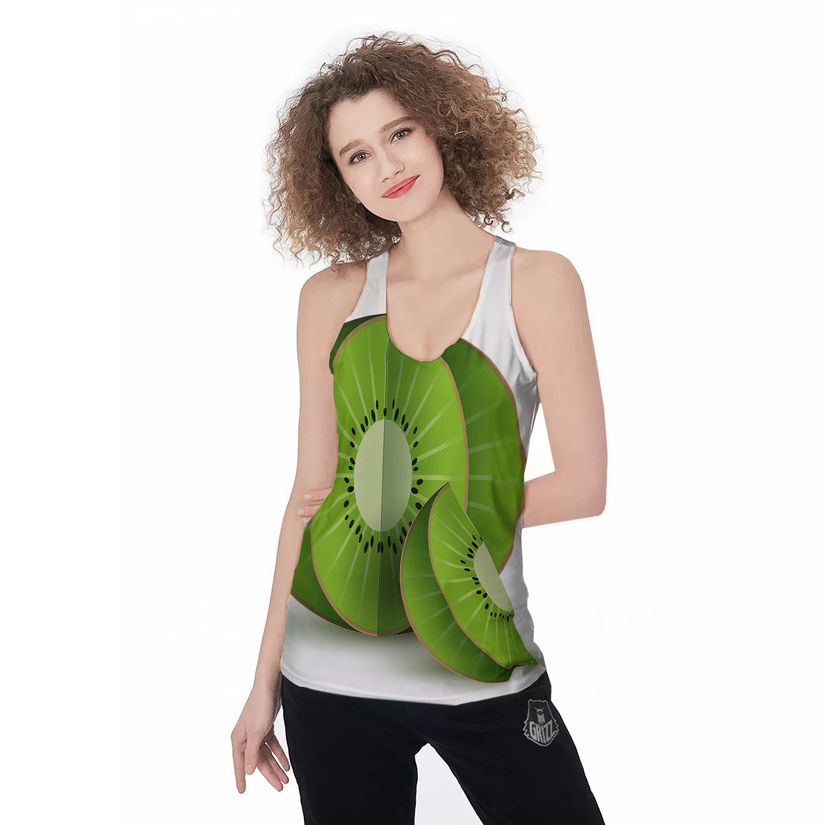 3D Kiwi Print Women's Racerback Tank Top-grizzshop