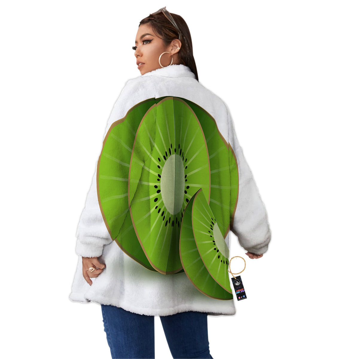 3D Kiwi Print Women's Sherpa Jacket-grizzshop