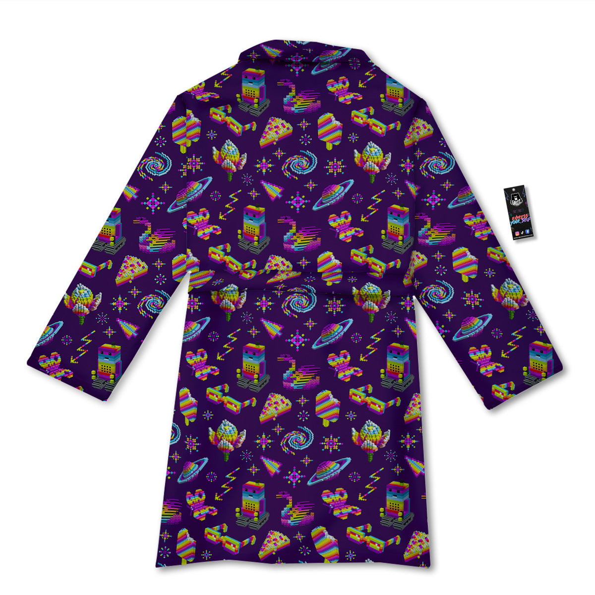 3D Pixel Cartoon Print Pattern Bathrobe-grizzshop