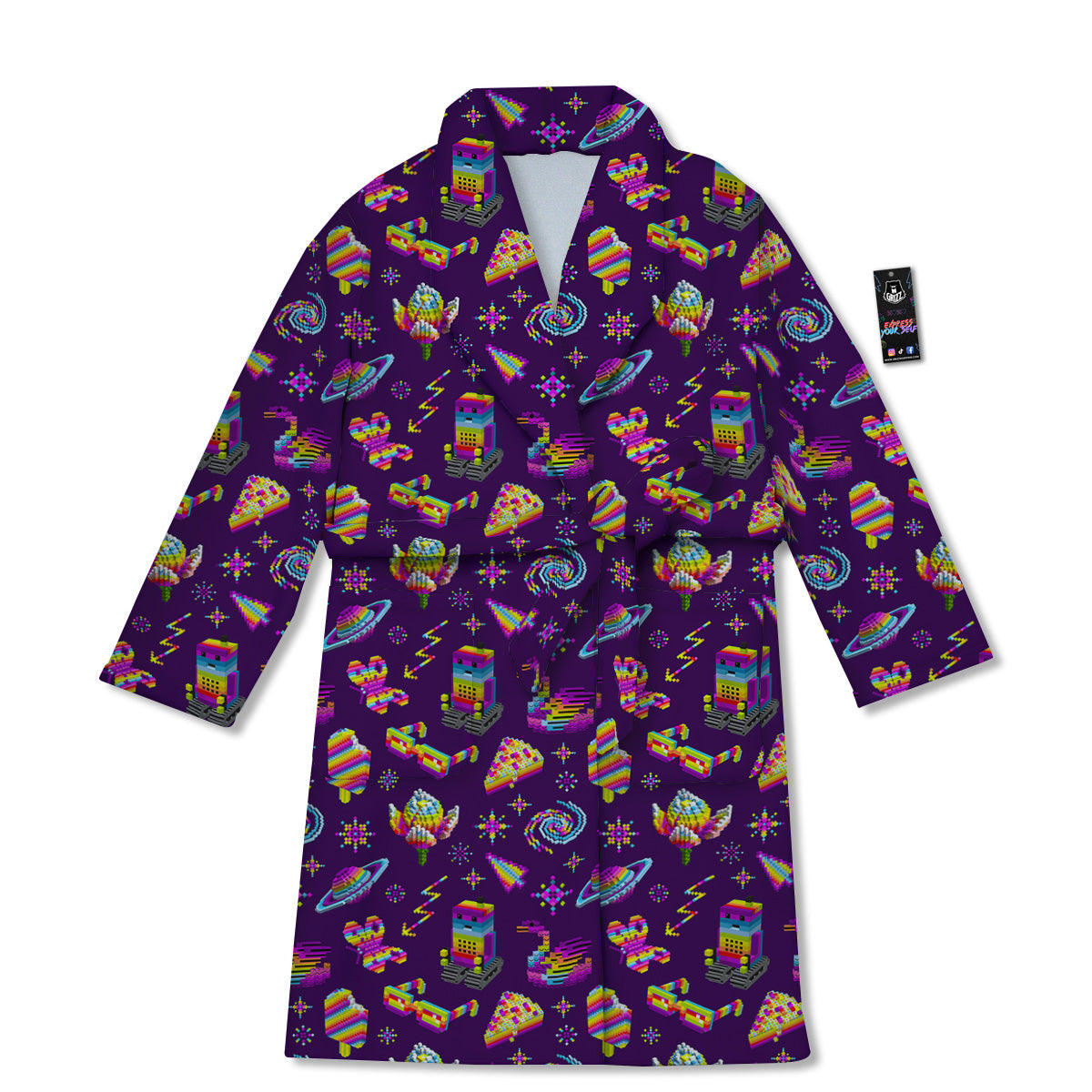 3D Pixel Cartoon Print Pattern Bathrobe-grizzshop