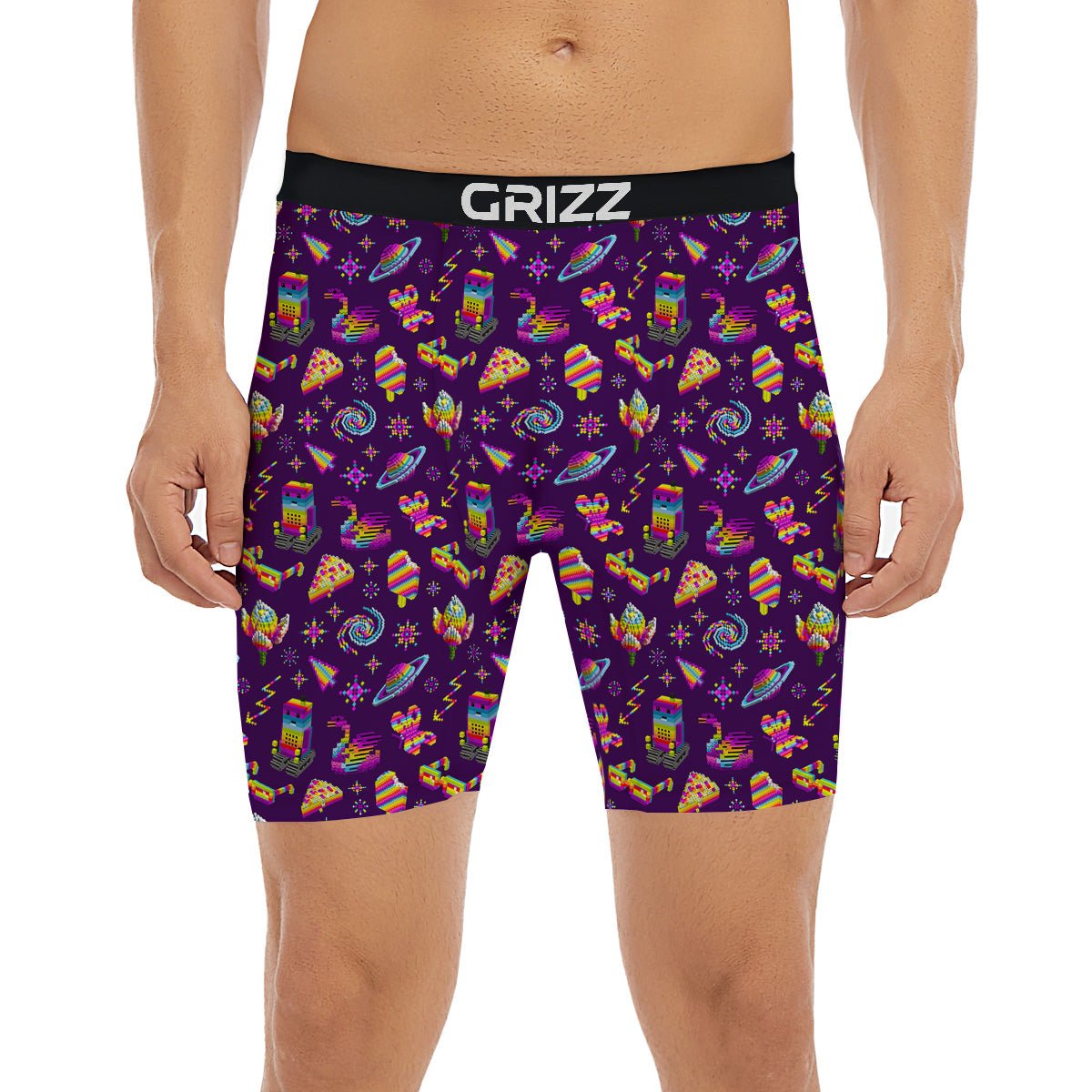 3D Pixel Cartoon Print Pattern Boxer Briefs-grizzshop