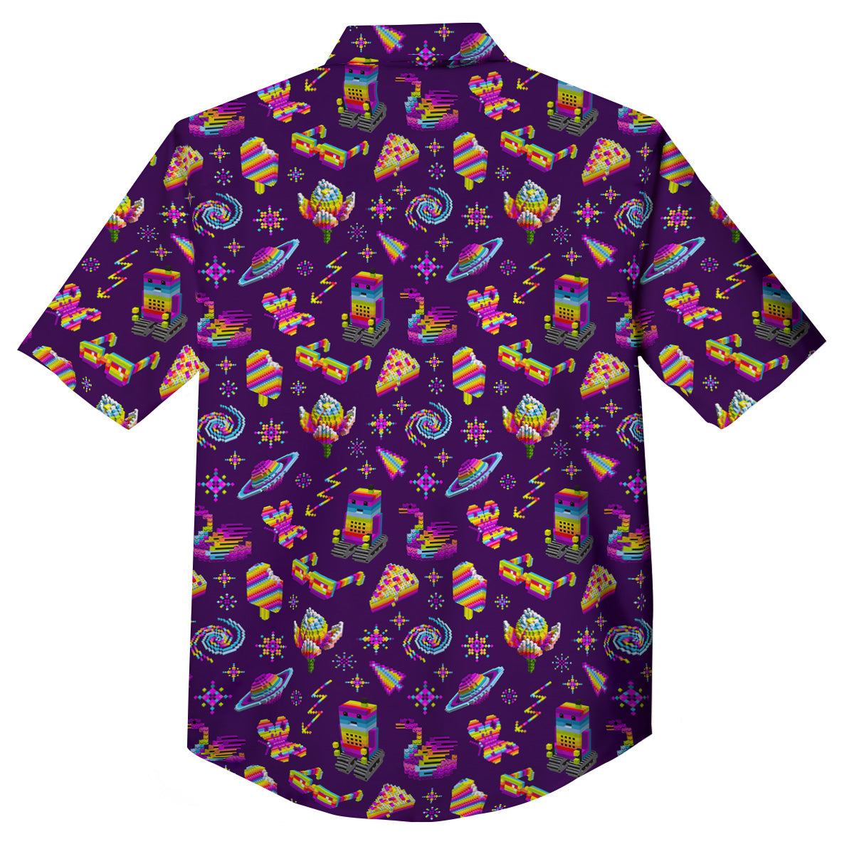 3D Pixel Cartoon Print Pattern Button Up Shirt-grizzshop