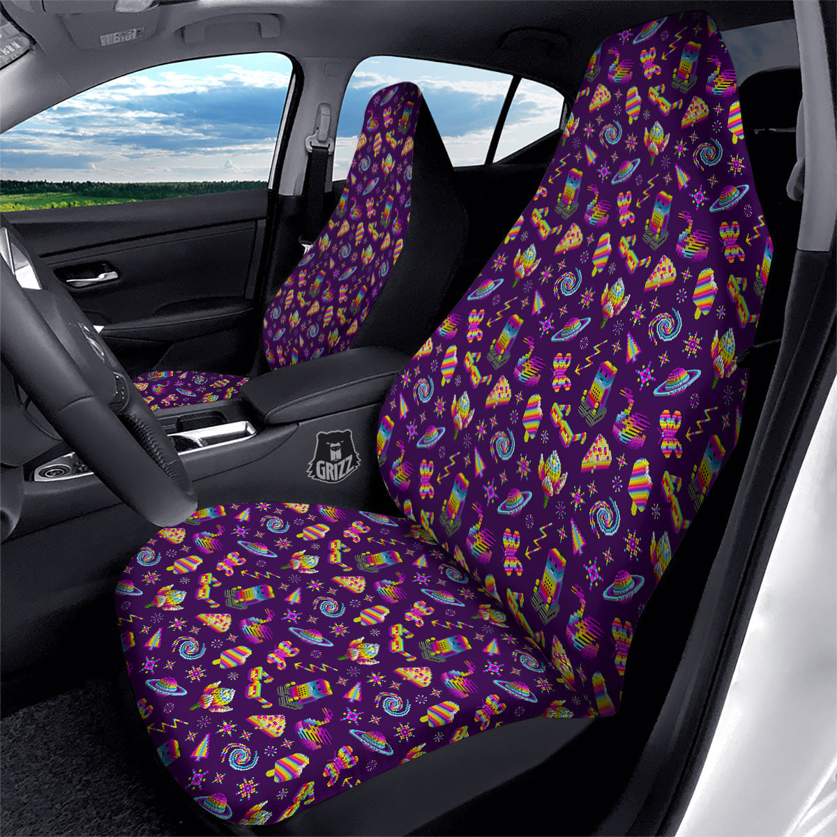 3D Pixel Cartoon Print Pattern Car Seat Covers-grizzshop