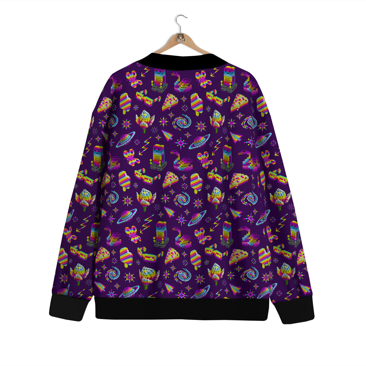 3D Pixel Cartoon Print Pattern Cardigan-grizzshop