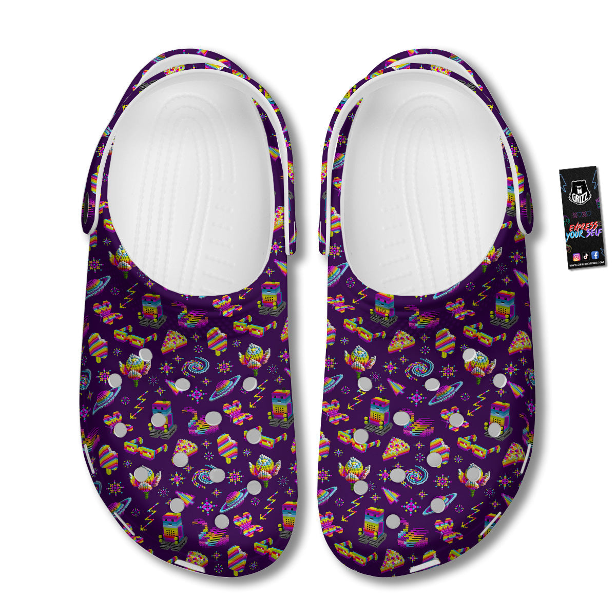 3D Pixel Cartoon Print Pattern Clog-grizzshop