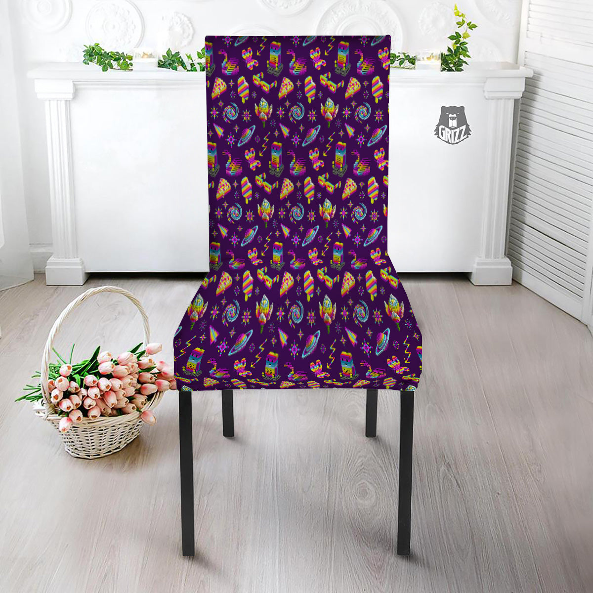 3D Pixel Cartoon Print Pattern Dining Chair Slipcover-grizzshop