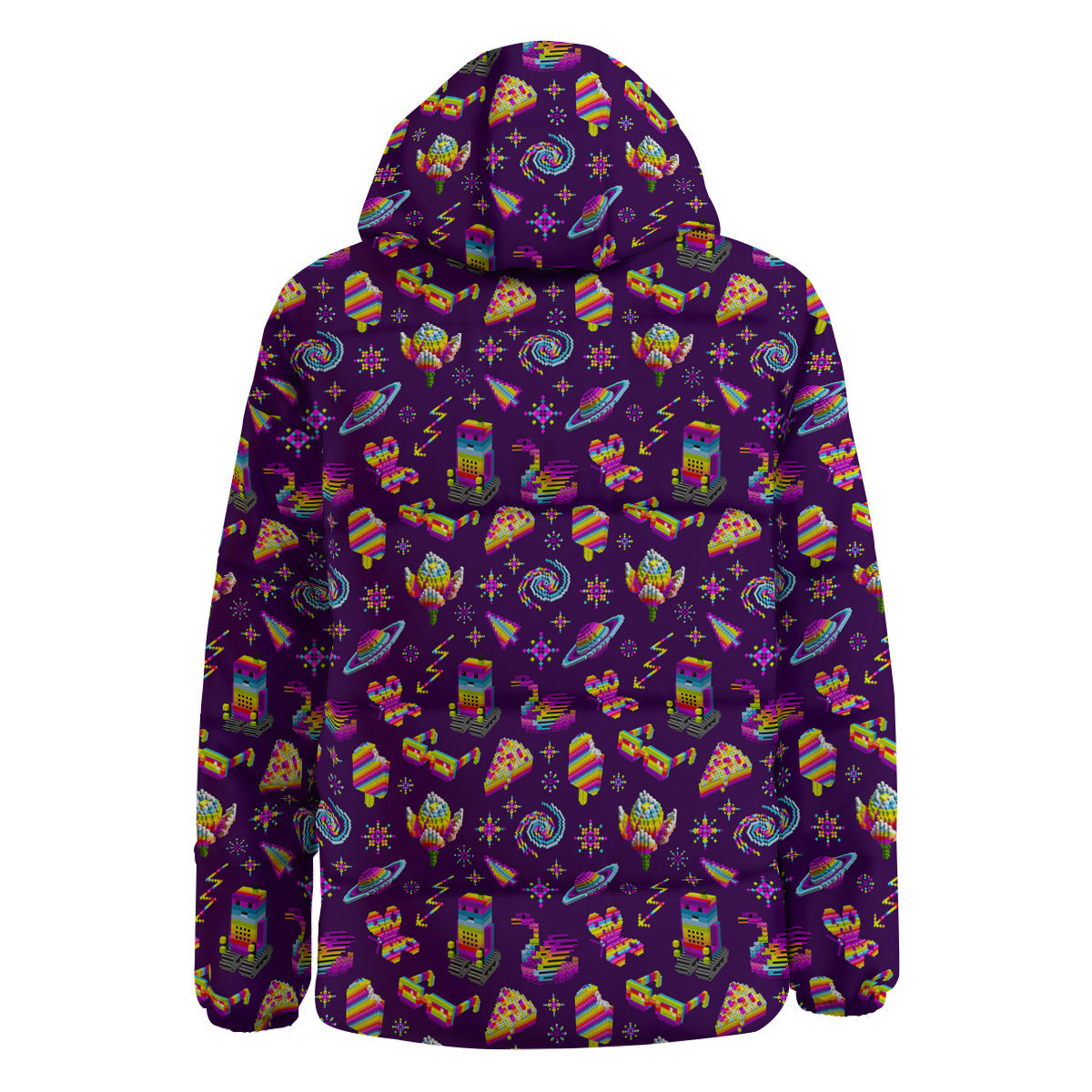 3D Pixel Cartoon Print Pattern Down Jacket-grizzshop