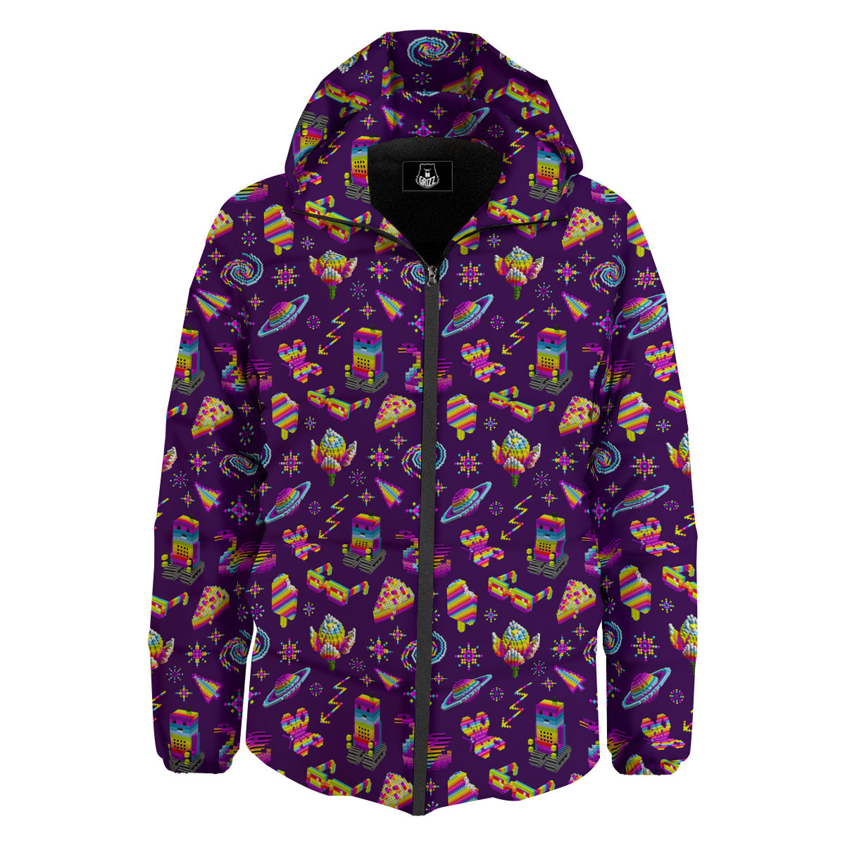 3D Pixel Cartoon Print Pattern Down Jacket-grizzshop