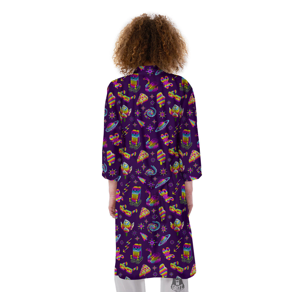 3D Pixel Cartoon Print Pattern Kimono-grizzshop