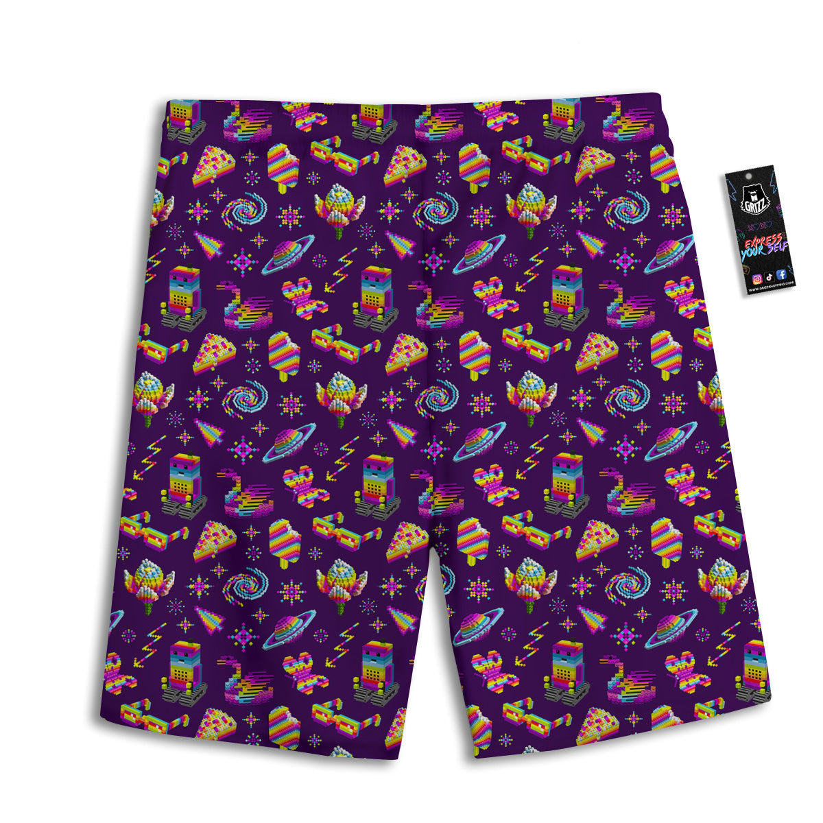 3D Pixel Cartoon Print Pattern Men's Athletic Shorts
