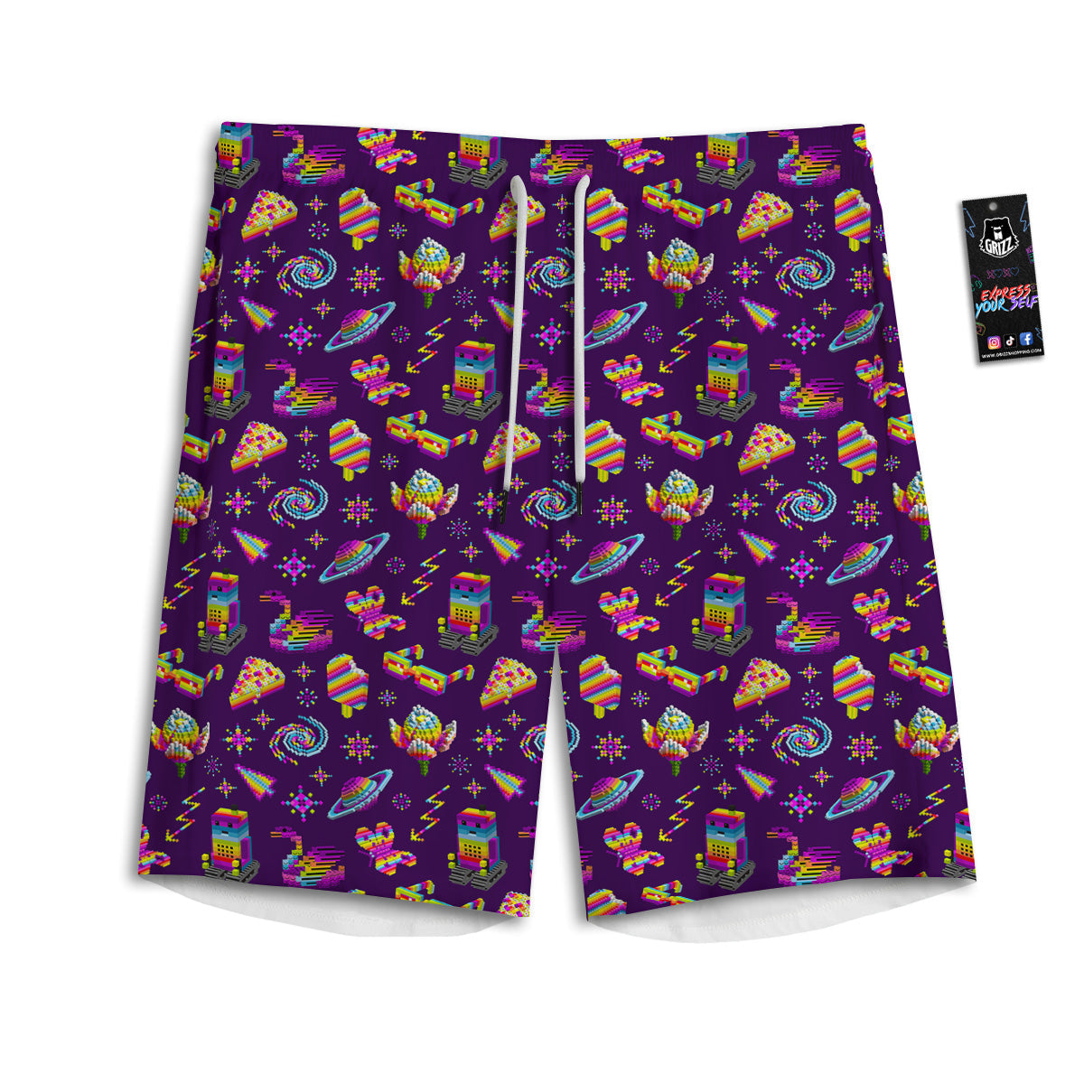 3D Pixel Cartoon Print Pattern Men's Athletic Shorts