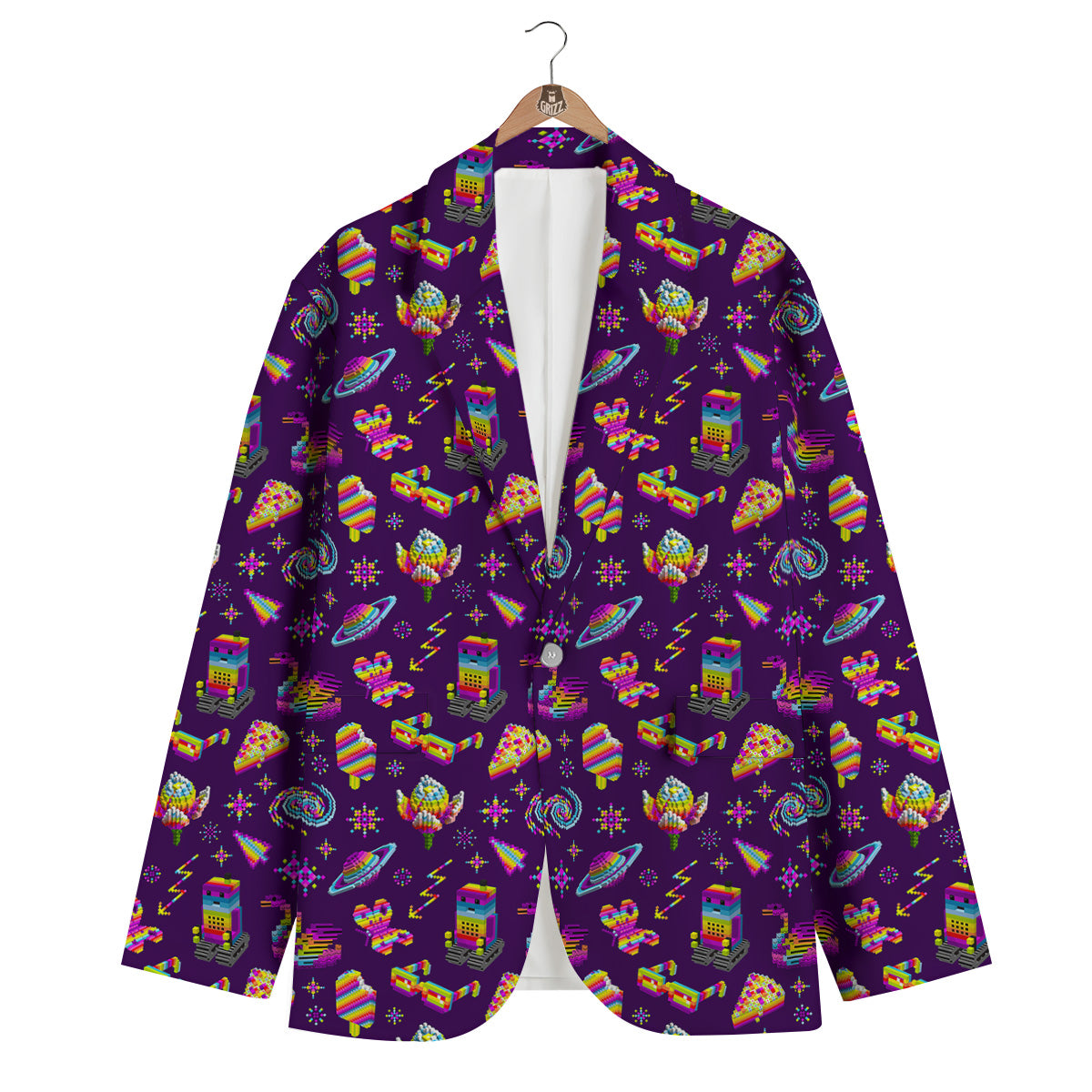 3D Pixel Cartoon Print Pattern Men's Blazer-grizzshop