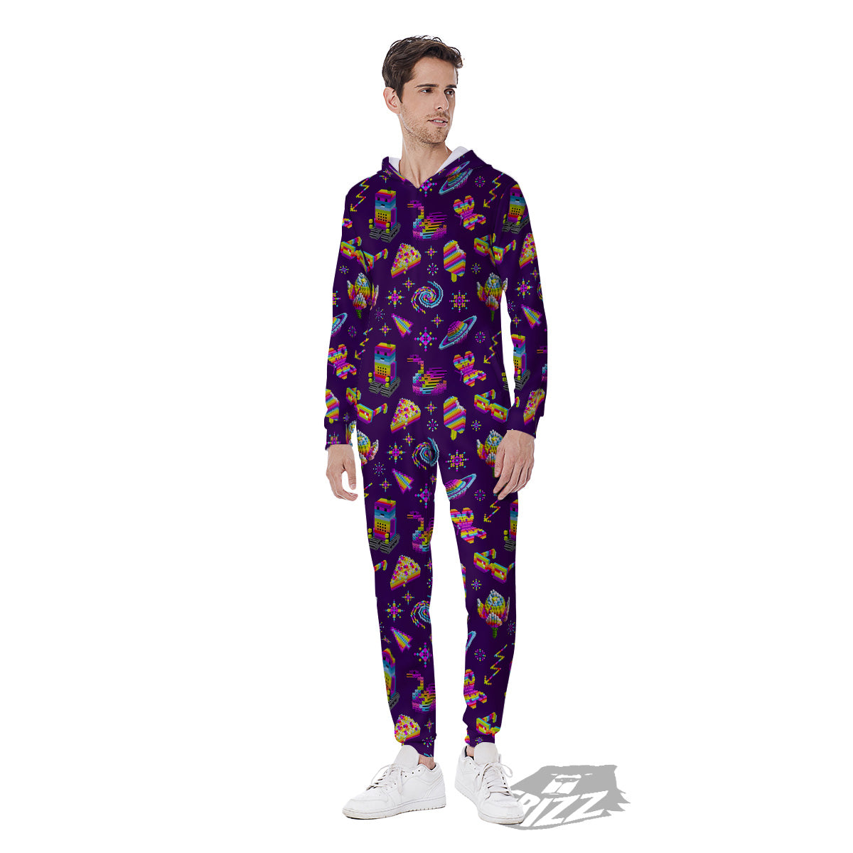 3D Pixel Cartoon Print Pattern Men's Jumpsuit-grizzshop