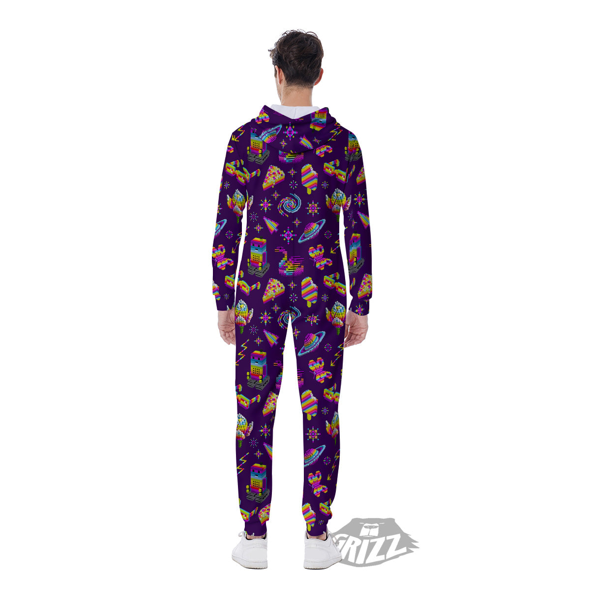 3D Pixel Cartoon Print Pattern Men's Jumpsuit-grizzshop