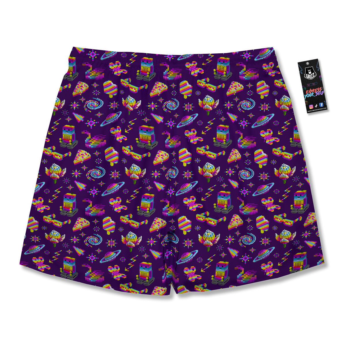 3D Pixel Cartoon Print Pattern Men's Running Shorts-grizzshop