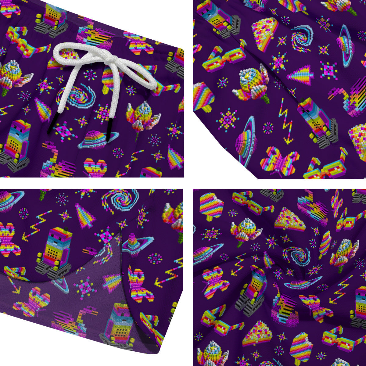 3D Pixel Cartoon Print Pattern Men's Running Shorts-grizzshop