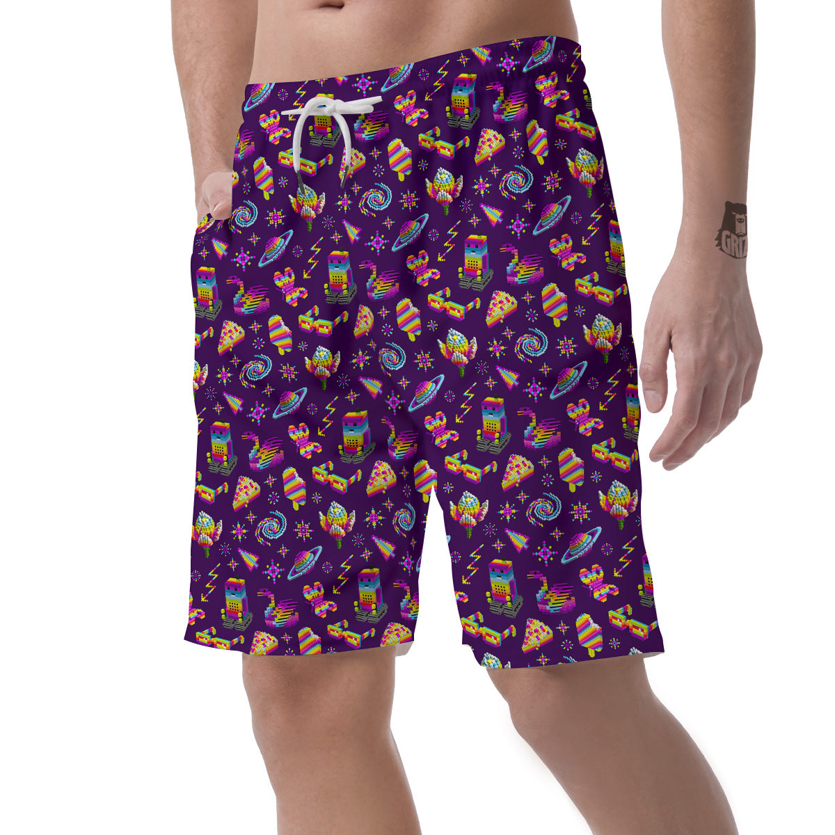 3D Pixel Cartoon Print Pattern Men's Shorts-grizzshop