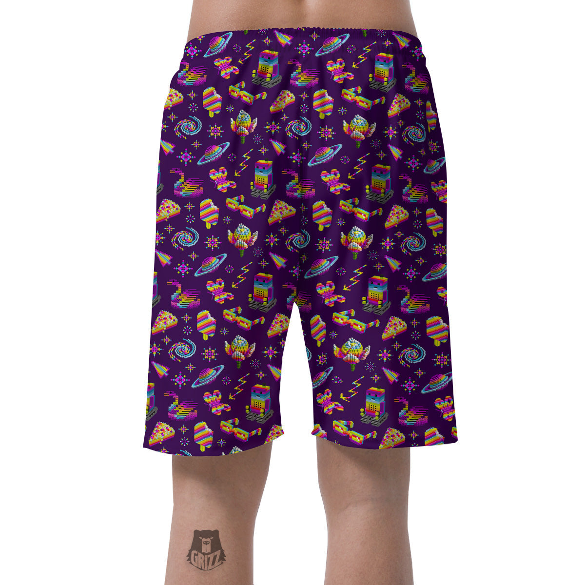 3D Pixel Cartoon Print Pattern Men's Shorts-grizzshop