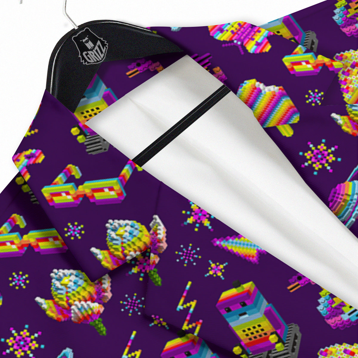 3D Pixel Cartoon Print Pattern Men's Sport Coat-grizzshop