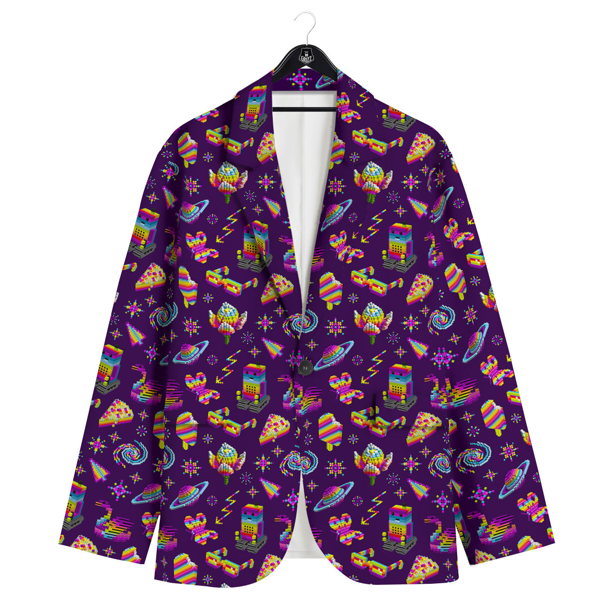 3D Pixel Cartoon Print Pattern Men's Sport Coat-grizzshop