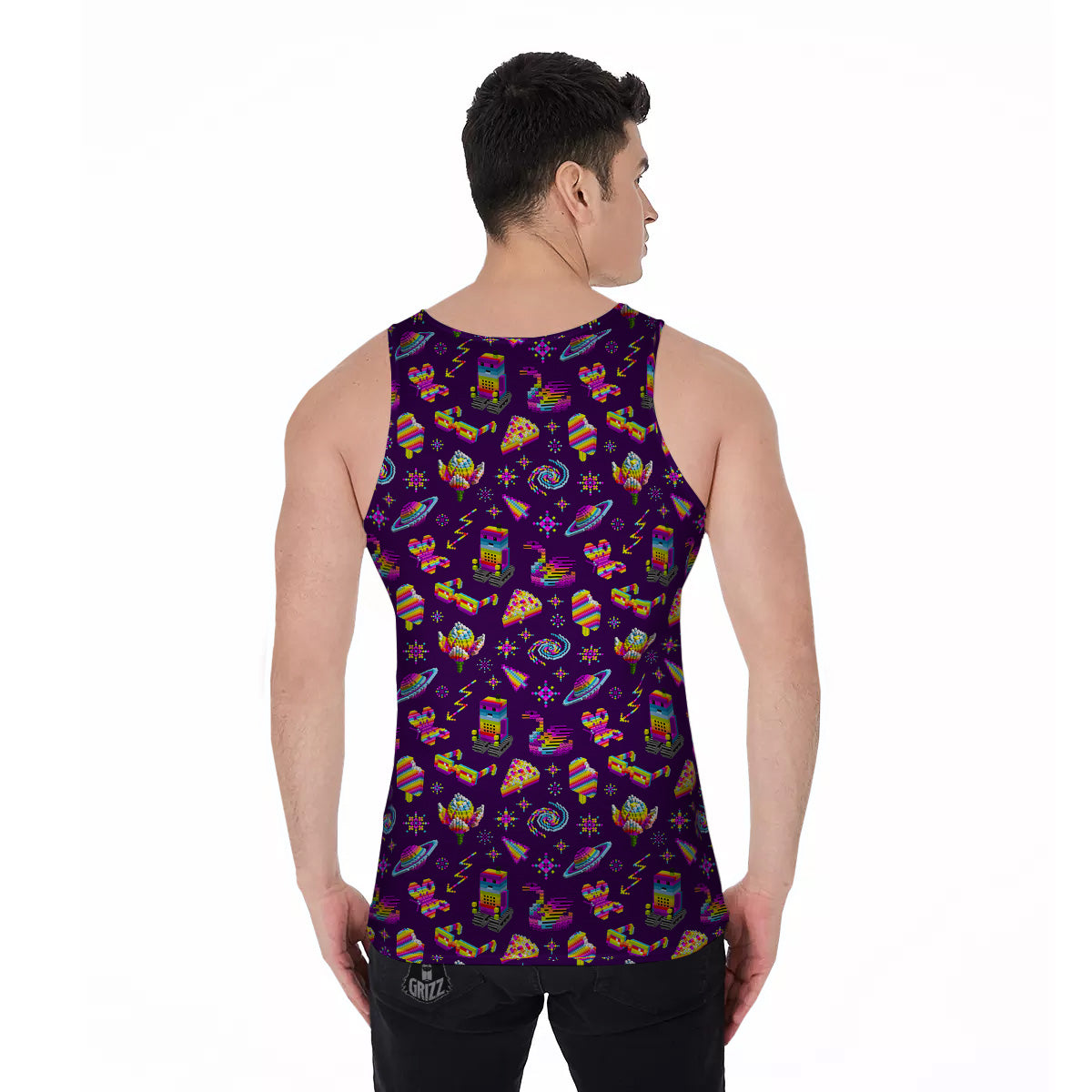 3D Pixel Cartoon Print Pattern Men's Tank Top-grizzshop