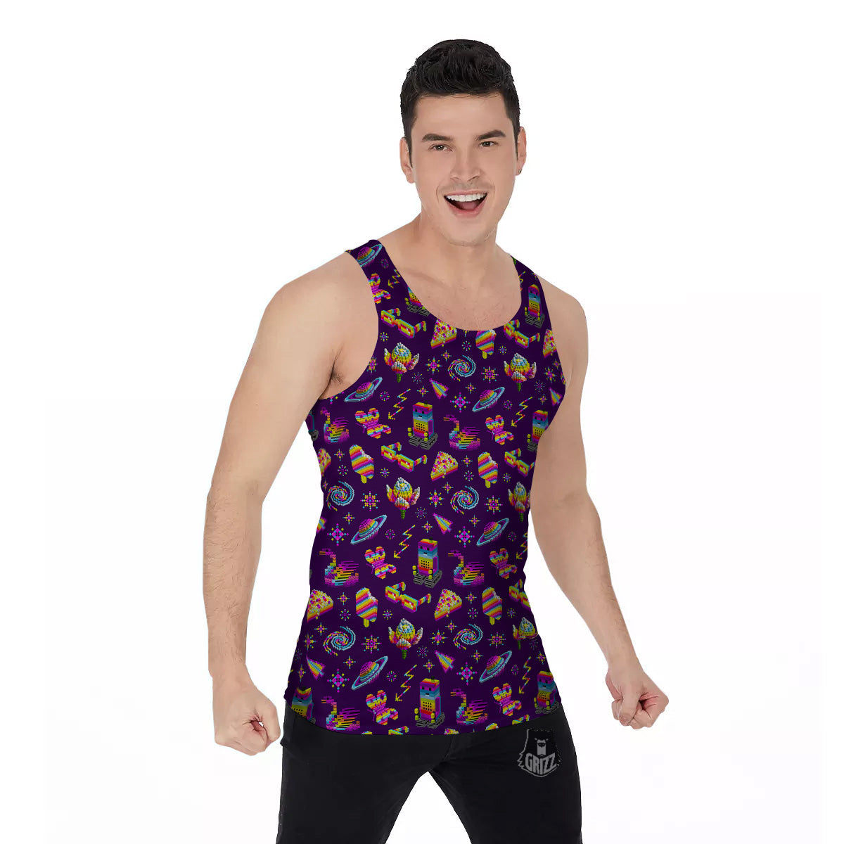 3D Pixel Cartoon Print Pattern Men's Tank Top-grizzshop