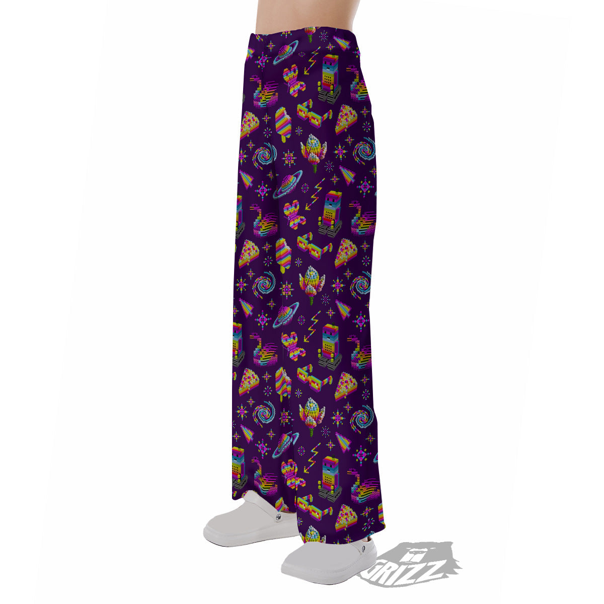 3D Pixel Cartoon Print Pattern Pajama Pants-grizzshop