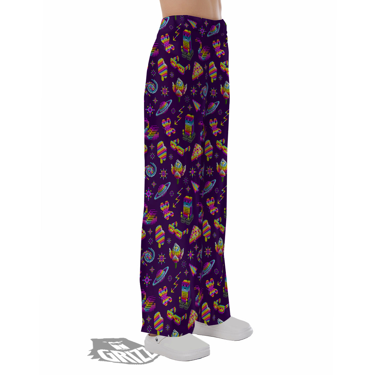 3D Pixel Cartoon Print Pattern Pajama Pants-grizzshop