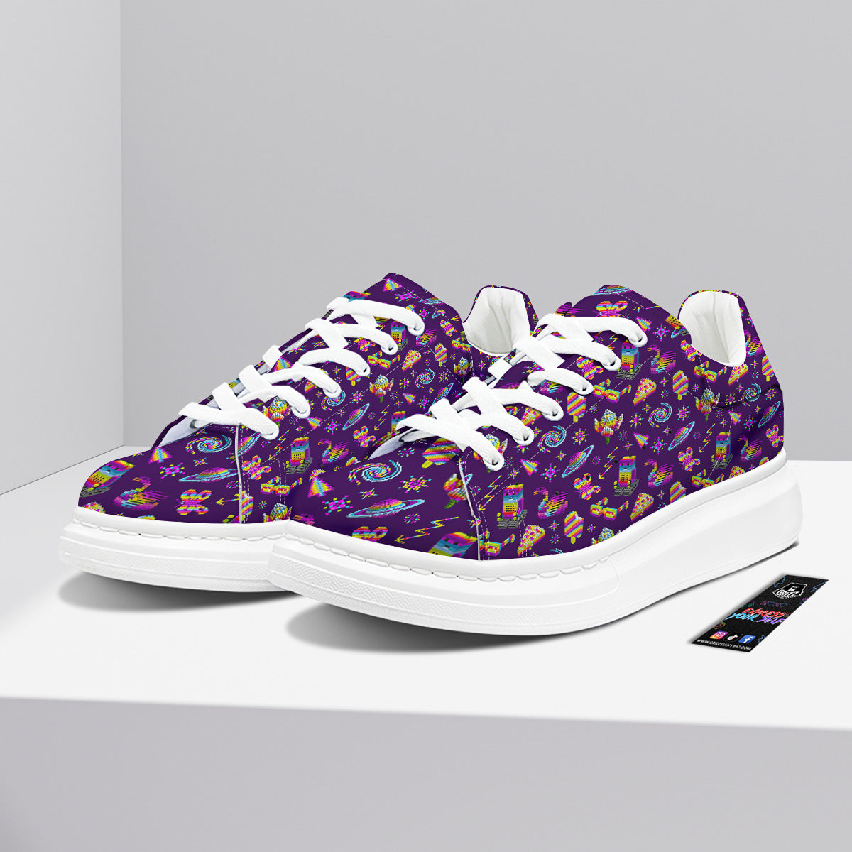 3D Pixel Cartoon Print Pattern Platform Shoes-grizzshop