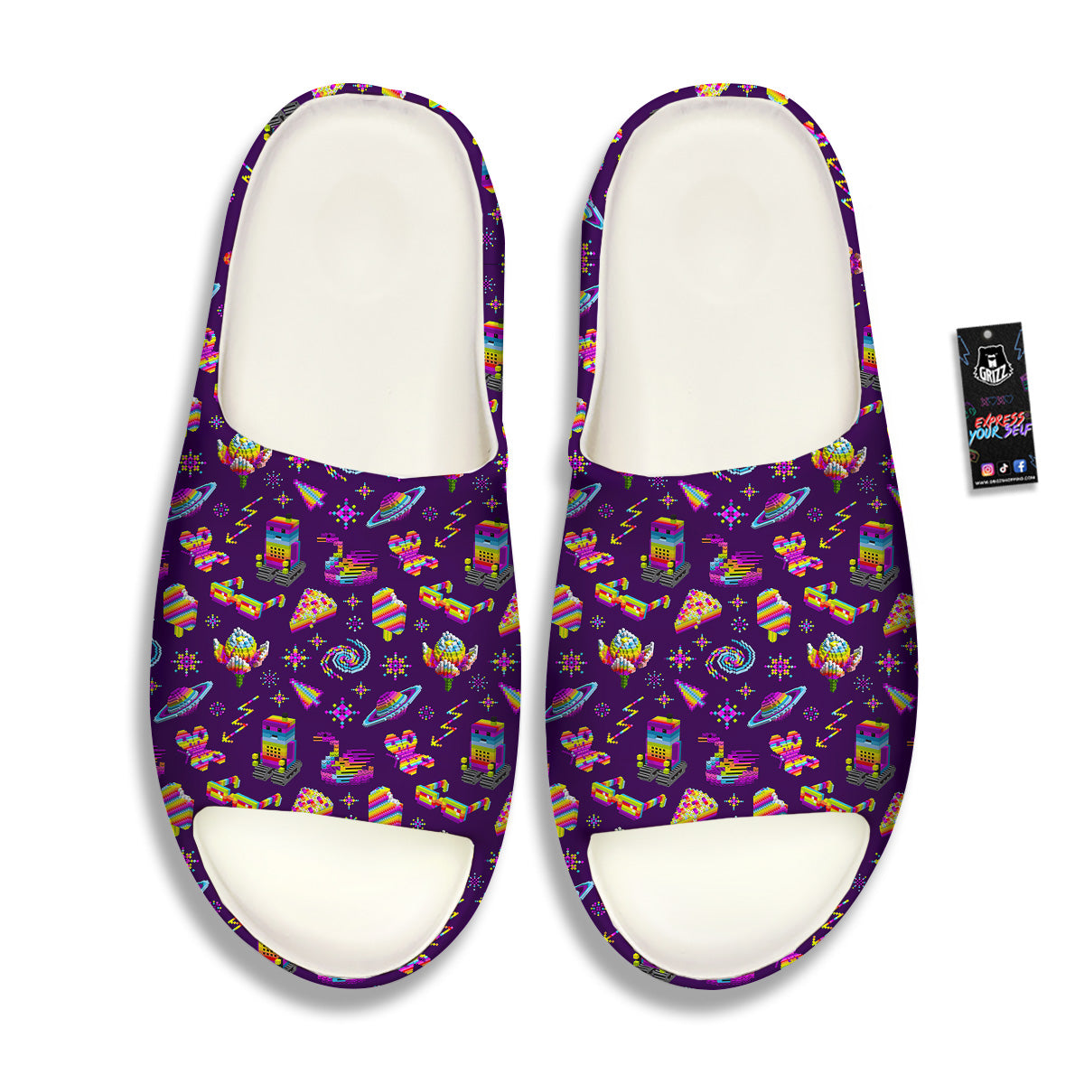 3D Pixel Cartoon Print Pattern Sandals-grizzshop