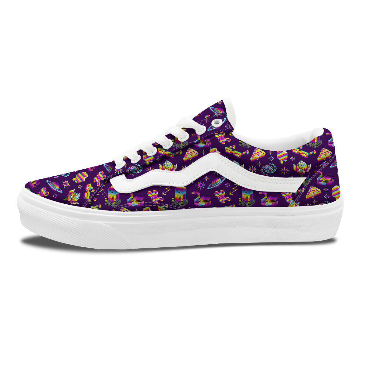 3D Pixel Cartoon Print Pattern Skate Shoes-grizzshop