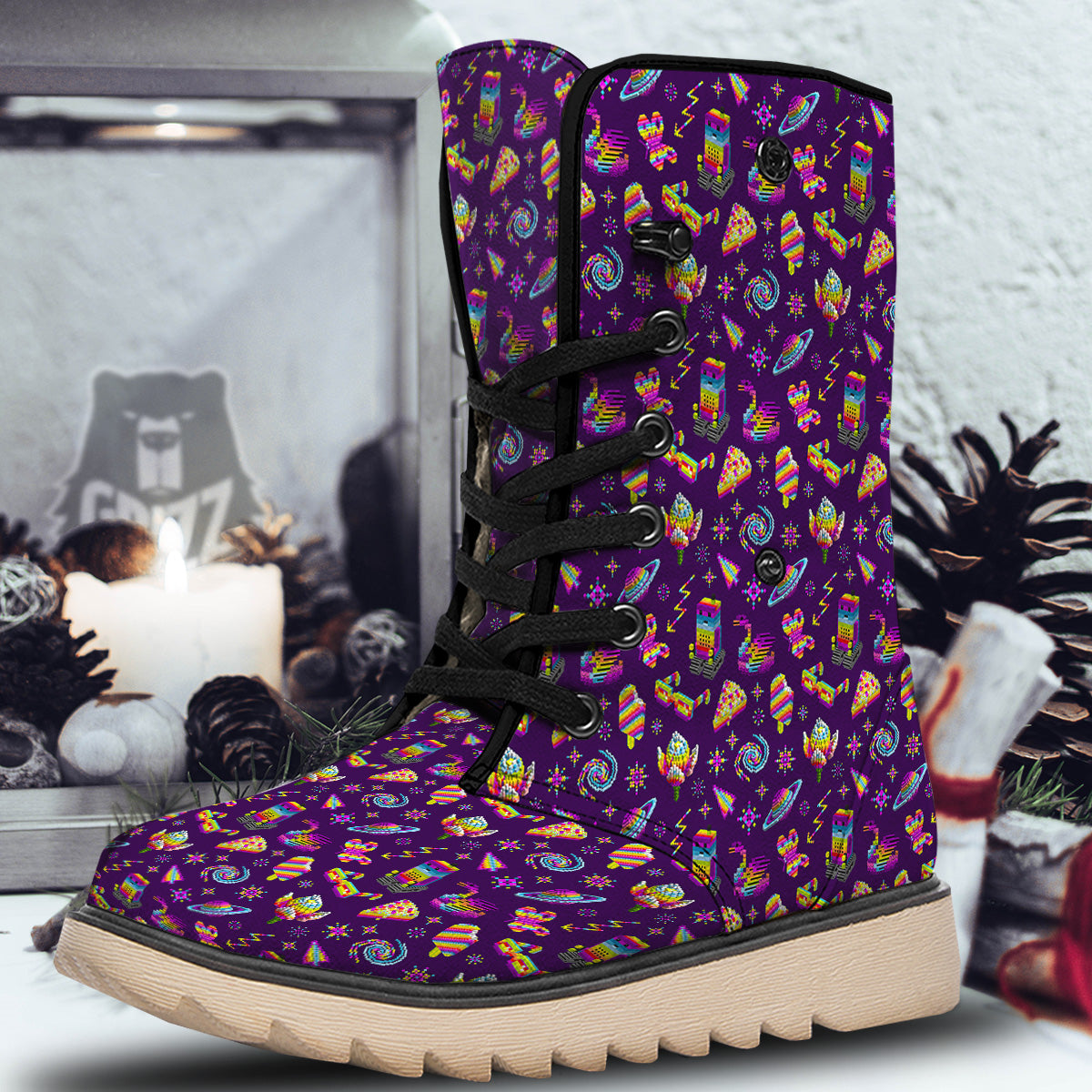 3D Pixel Cartoon Print Pattern Snow Boots-grizzshop