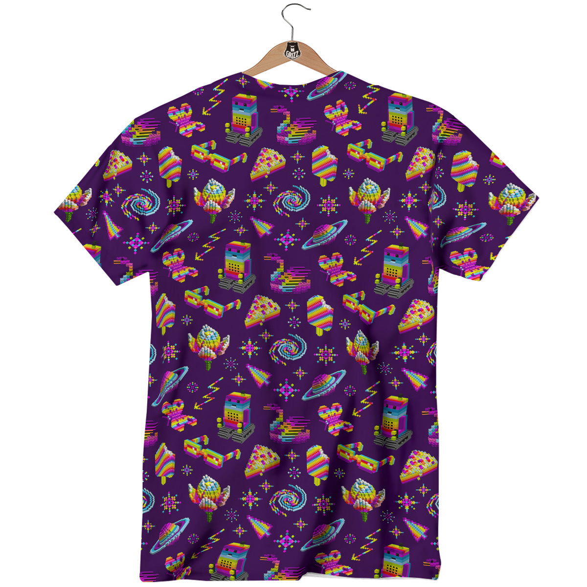 3D Pixel Cartoon Print Pattern T-Shirt-grizzshop